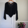 black velvet top braided embroidery and a laced-up bodice.