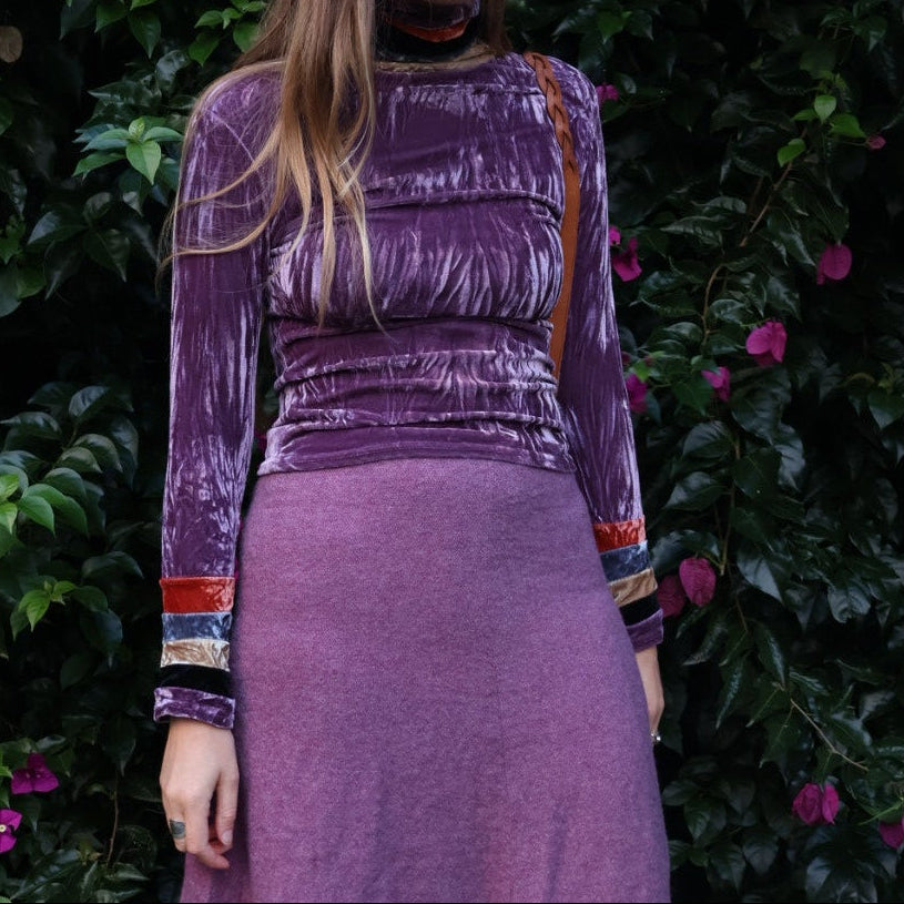 Handmade velvet turtleneck long sleeve top