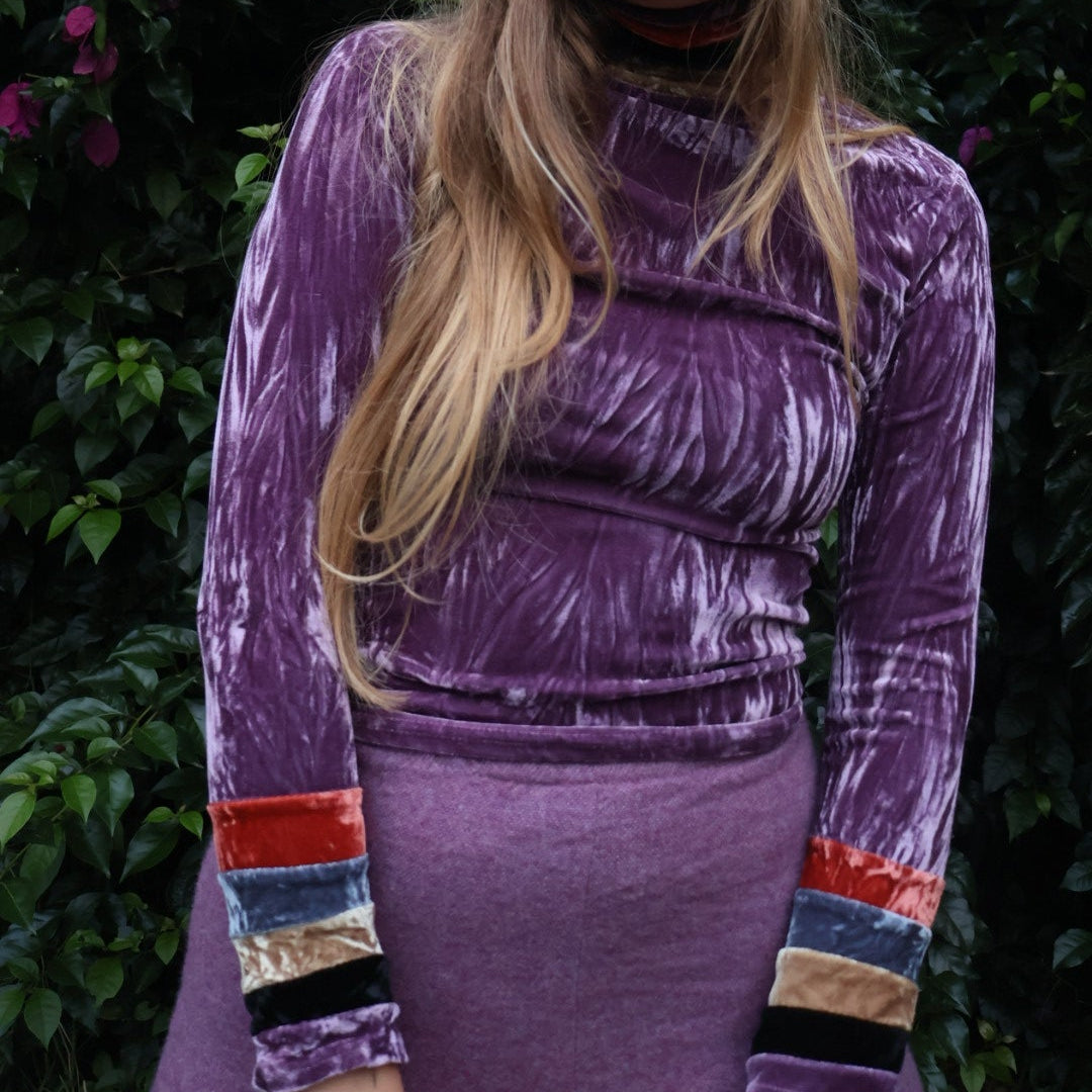 Handmade velvet turtleneck long sleeve top
