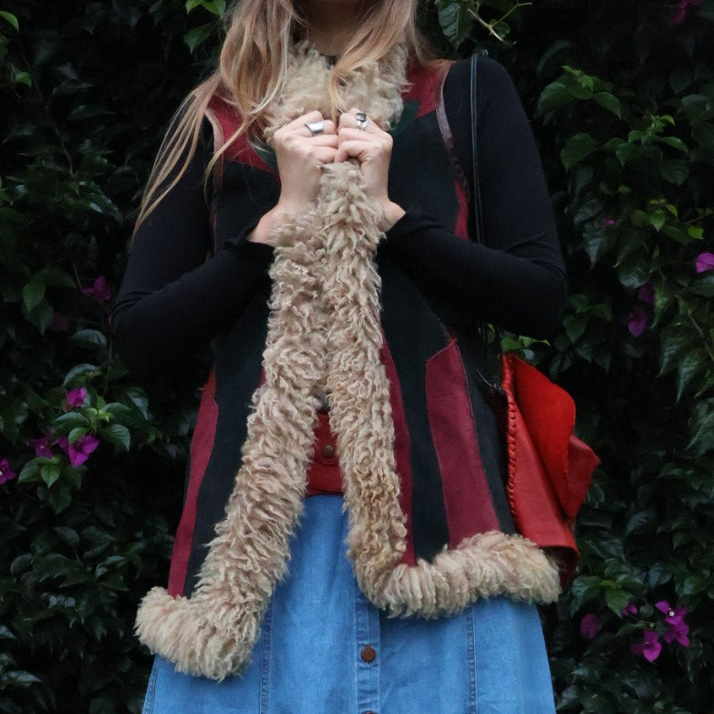 vintage 70s suede patchwork longline fur vest