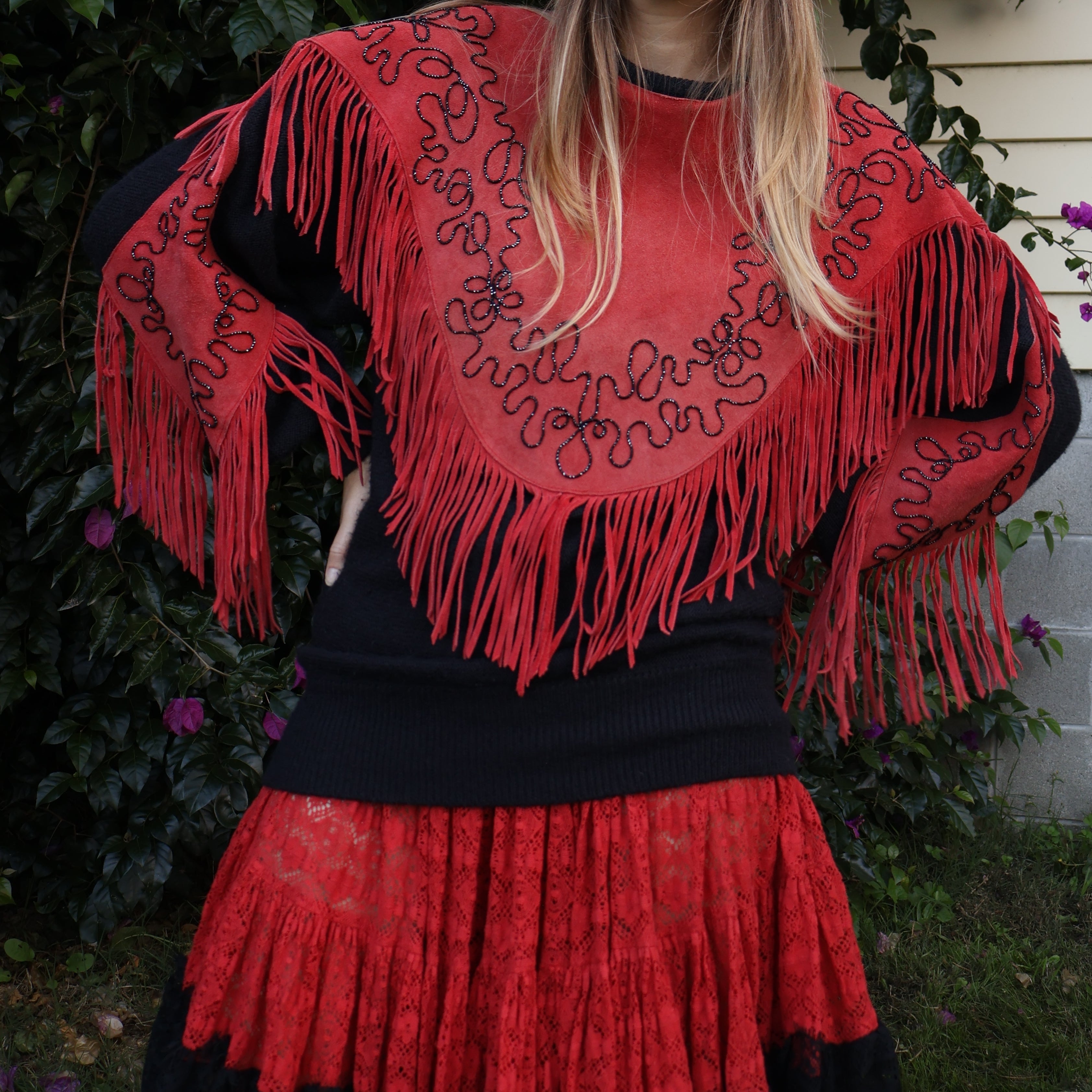 Vintage 80s suede knitted pullover sweater
